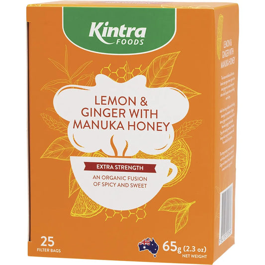 KINTRA FOODS Herbal Tea Bags Lemon & Ginger with Manuka Honey 25pk