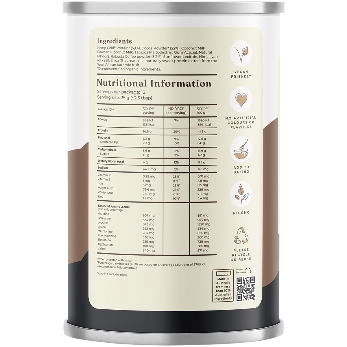 Organic Hemp Protein Shake Chocolate Espresso