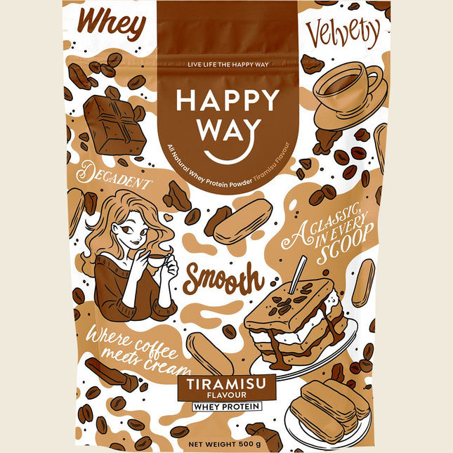 Happy Way Whey Protein Powder Tiramisu, 500g pouch