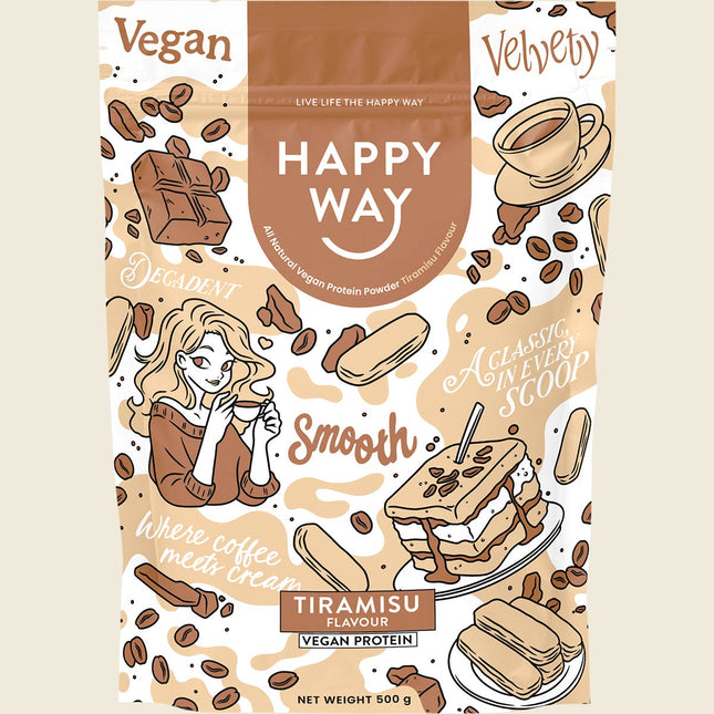 Happy Way Vegan Protein Powder Tiramisu, 500g pouch