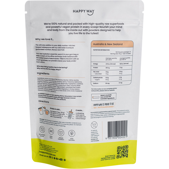 Happy Way vegan protein water apple peach refreshing protein hydration beverage