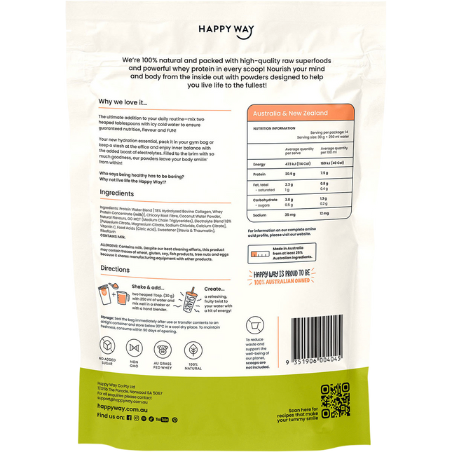 Happy Way whey protein water Apple Peach refreshing protein hydration beverage