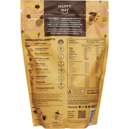 Happy Way Ashy Bines vegan protein powder choc caramel dairy free protein for daily nutrition