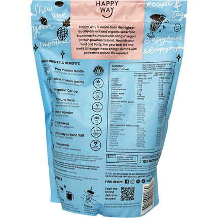 Happy Way Ashy Bines whey protein powder choc coconut smooth flavour for shakes and daily nutrition