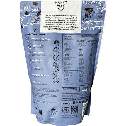 Happy Way Ashy Bines whey protein powder choc coconut smooth flavour for shakes and daily nutrition