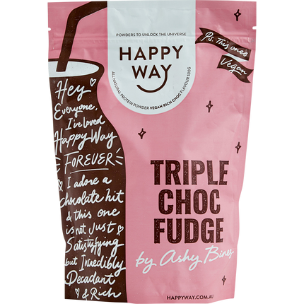 Happy Way Ashy Bines vegan protein powder triple choc fudge plant based protein for shakes and recovery