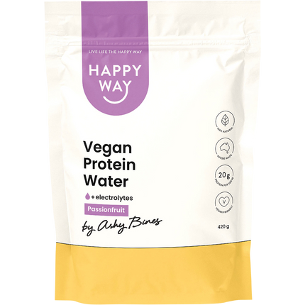 Happy Way Ashy Bines vegan protein water passionfruit plant based protein hydration drink