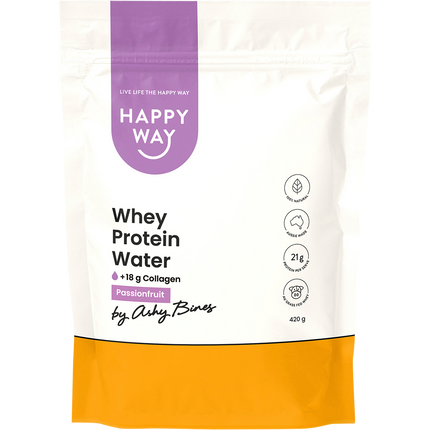 Happy Way Ashy Bines whey protein water passionfruit whey protein hydration drink