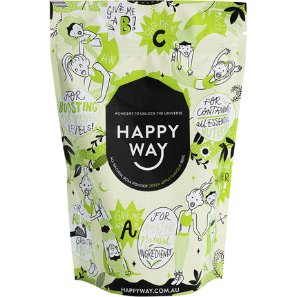 Happy Way BCAA powder green apple for muscle recovery and workout performance