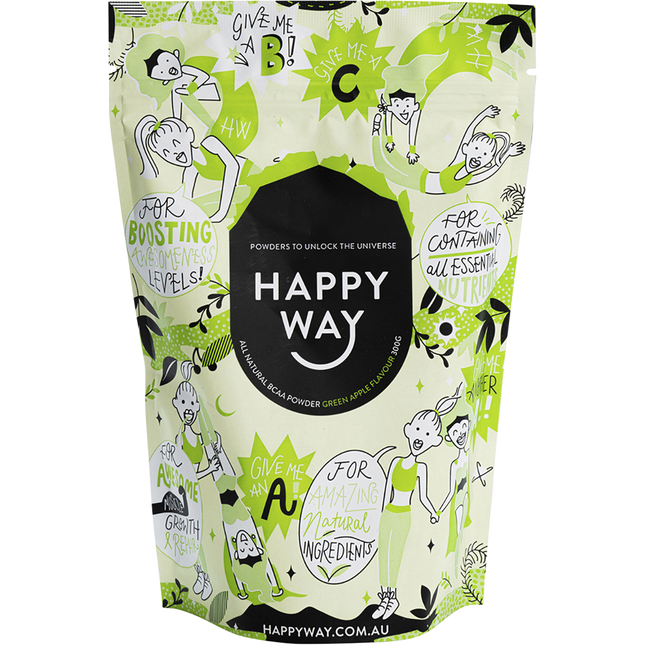 Happy Way BCAA powder green apple for muscle recovery and workout performance