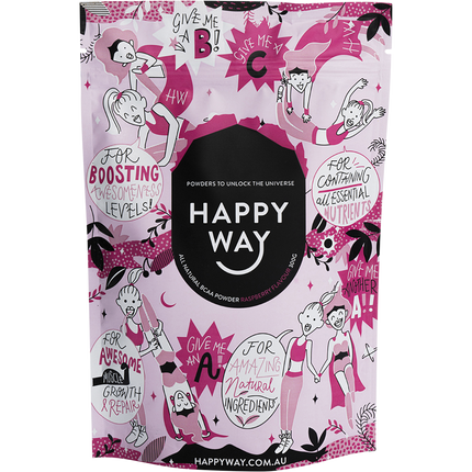 Happy Way BCAA powder raspberry for muscle recovery and workout performance