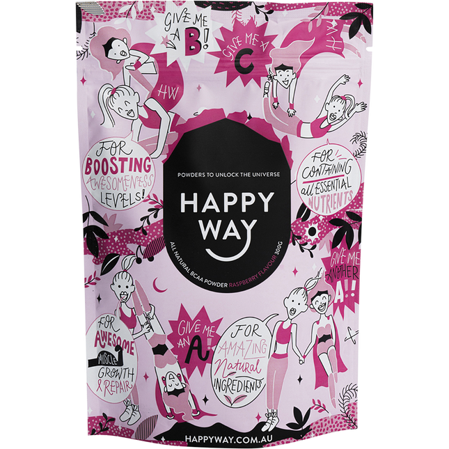 Happy Way BCAA powder raspberry for muscle recovery and workout performance