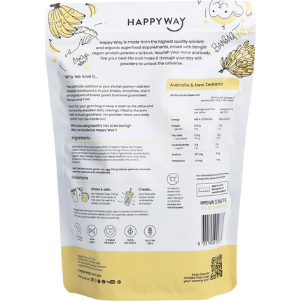 Happy Way vegan protein powder banana dairy free protein for smoothies and daily use