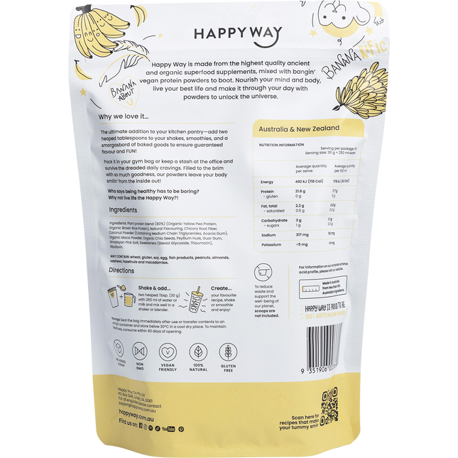 Happy Way vegan protein powder banana dairy free protein for smoothies and daily use