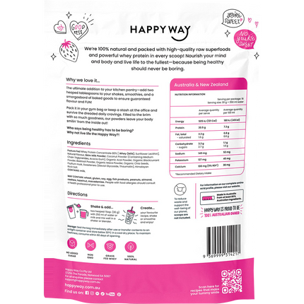 Happy Way whey protein powder berry smooth fruity flavour for shakes and daily nutrition