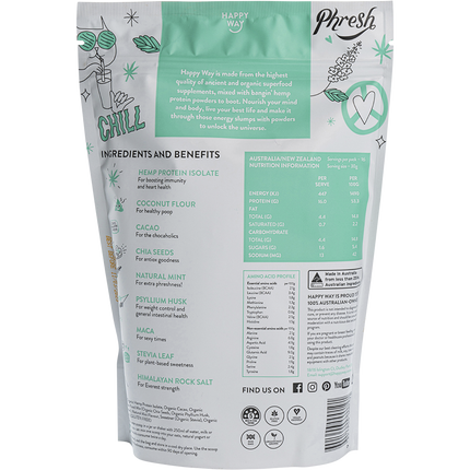 Happy Way hemp protein powder cacao mint dairy free protein for shakes and recipes