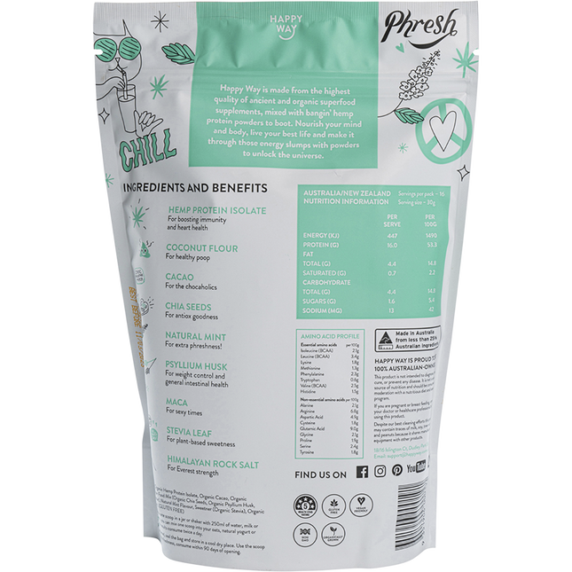 Happy Way hemp protein powder cacao mint dairy free protein for shakes and recipes