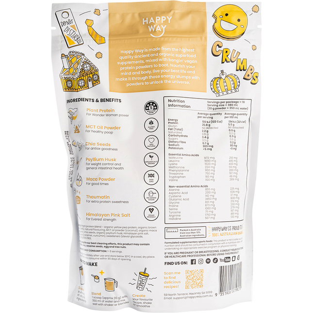 Happy Way vegan protein powder caramel biscuit dairy free protein for shakes and smoothies