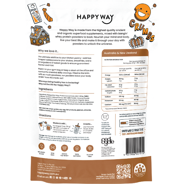 Happy Way whey protein powder caramel biscuit smooth flavour for shakes and daily nutrition