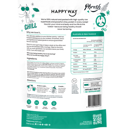 Happy Way choc mint whey protein powder smooth chocolate and mint flavour