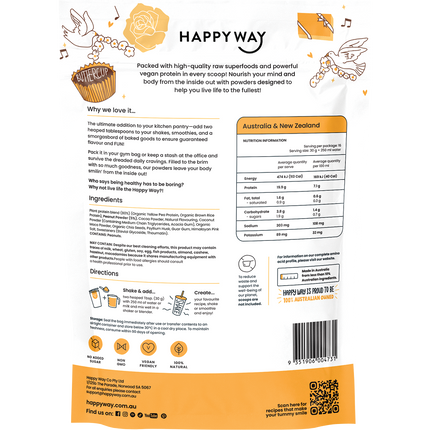 Happy Way vegan protein powder choc peanut butter dairy free protein for smoothies and daily use