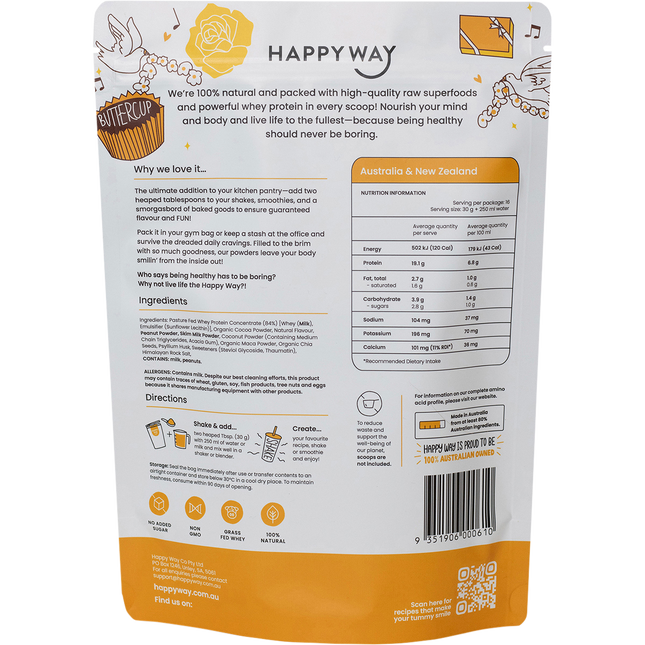 Happy Way whey protein powder choc peanut butter smooth flavour for shakes and daily nutrition