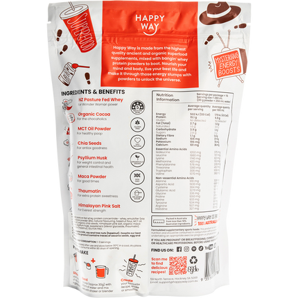 Happy Way whey protein powder chocolate hazelnut smooth flavour for shakes and daily nutrition