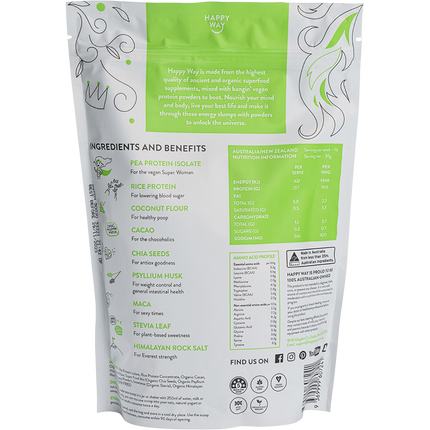 Happy Way pea protein powder chocolate dairy free protein for shakes baking and recipes