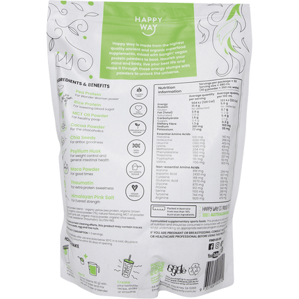 Happy Way vegan protein powder chocolate dairy free protein for daily nutrition and recovery