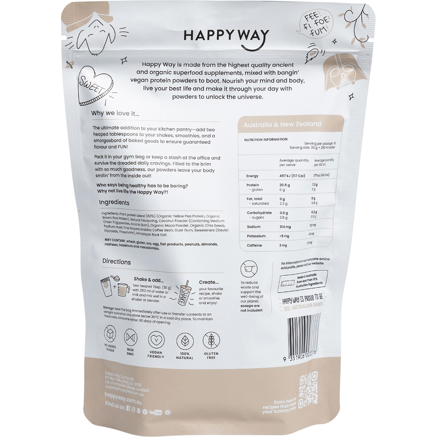 Happy Way vegan protein powder coffee dairy free protein for shakes smoothies and daily nutrition