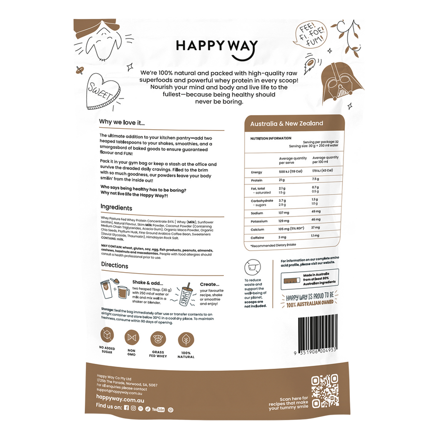 Happy Way whey protein powder coffee smooth flavour for shakes and daily nutrition
