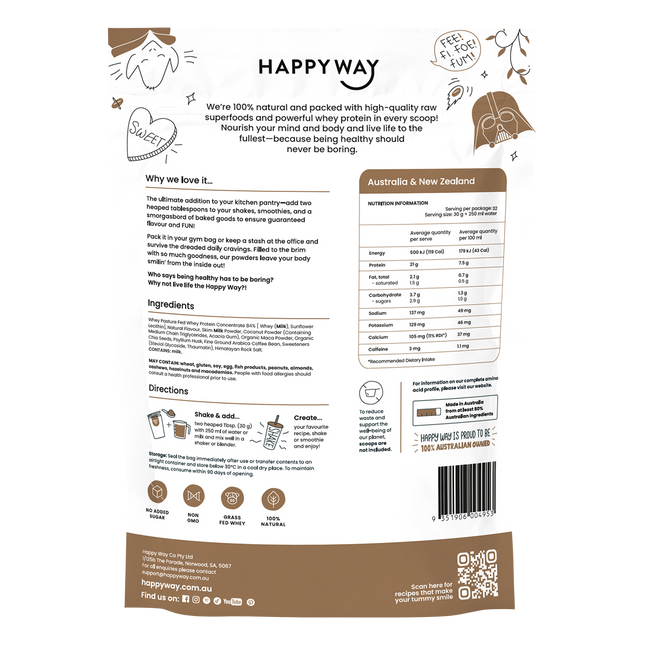 Happy Way whey protein powder coffee smooth flavour for shakes and daily nutrition