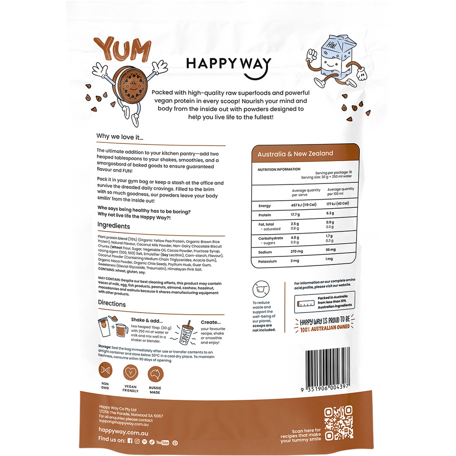 Happy Way vegan protein powder cookies and cream dairy free protein for shakes and smoothies