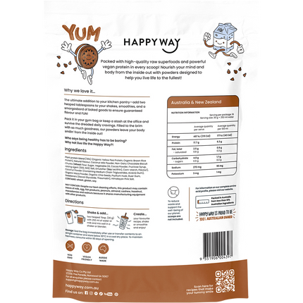 Happy Way vegan protein powder cookies and cream dairy free protein for shakes and smoothies