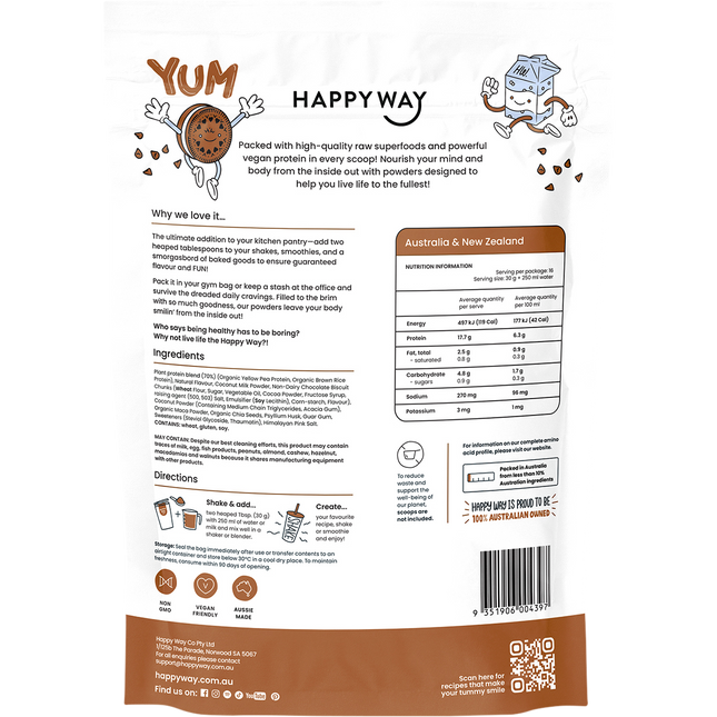 Happy Way vegan protein powder cookies and cream dairy free protein for shakes and smoothies