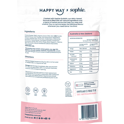 Happy Way Sophie's Hot Choccy Dairy Vanilla Chai smooth vanilla chai protein beverage