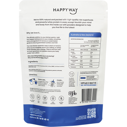 Happy Way whey protein powder flavourless smooth and versatile for shakes and recipes