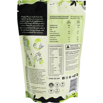 Happy Way BCAA powder green apple amino acids for strength stamina and recovery