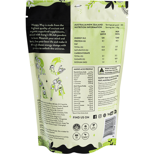 Happy Way BCAA powder green apple amino acids for strength stamina and recovery