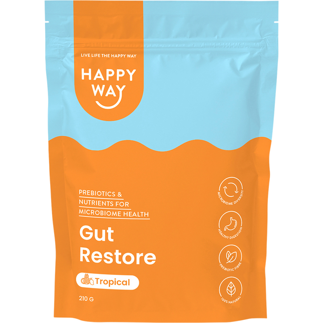 Happy Way gut restore powder tropical for digestive health and gut support