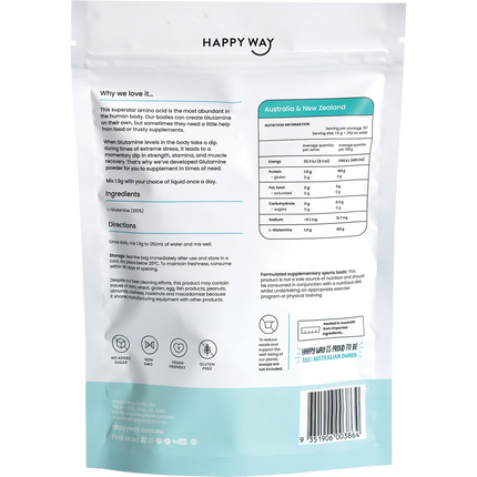 Happy Way glutamine powder L glutamine unflavoured amino acid for recovery and performance