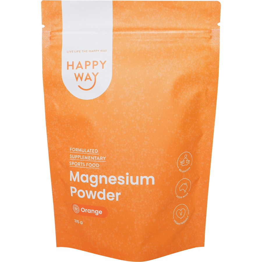 Happy Way magnesium powder orange for muscle relaxation and recovery support