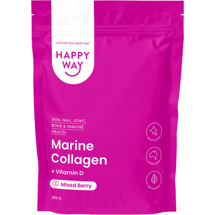 Happy Way marine collagen plus vitamin D mixed berry for skin and bone support