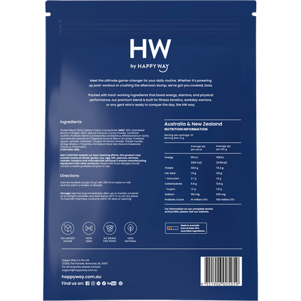 Happy Way men's premium whey protein powder chocolate smooth flavour for shakes and daily nutrition