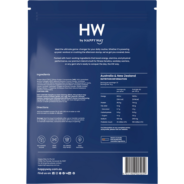 Happy Way men's premium whey protein powder chocolate smooth flavour for shakes and daily nutrition