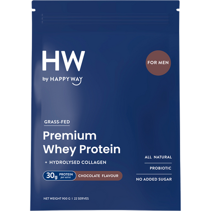 Happy Way men's premium whey protein powder chocolate for muscle recovery and strength support