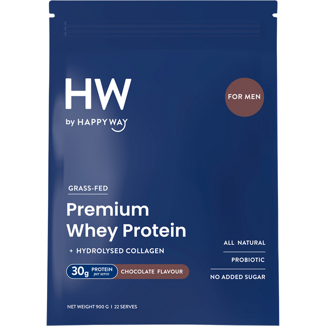 Happy Way men's premium whey protein powder chocolate for muscle recovery and strength support