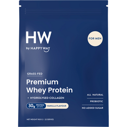 Happy Way whey protein powder in vanilla flavor