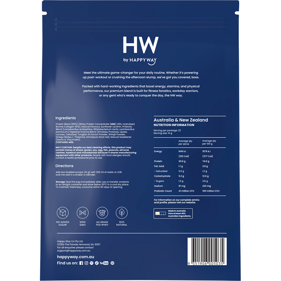 Premium vanilla whey protein by Happy Way packaging
