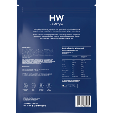Premium vanilla whey protein by Happy Way packaging